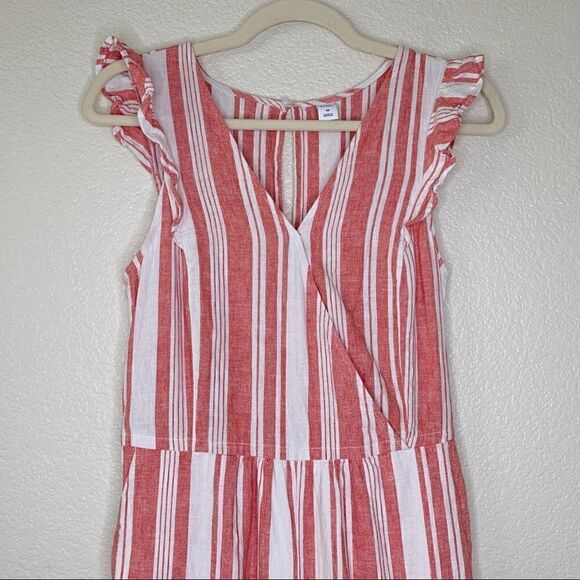 Old Navy Linen Blend Red Stripe V-Neck Wide Leg Jumpsuit - Picture 3 of 12